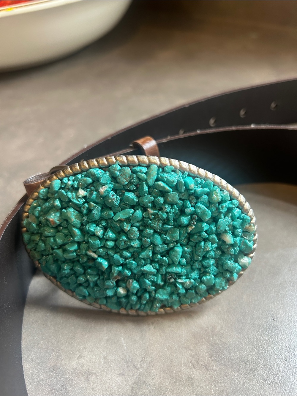 Faux Turquoise Stone Oval Brown Belt  Sz M Western Coastal Cowgirl